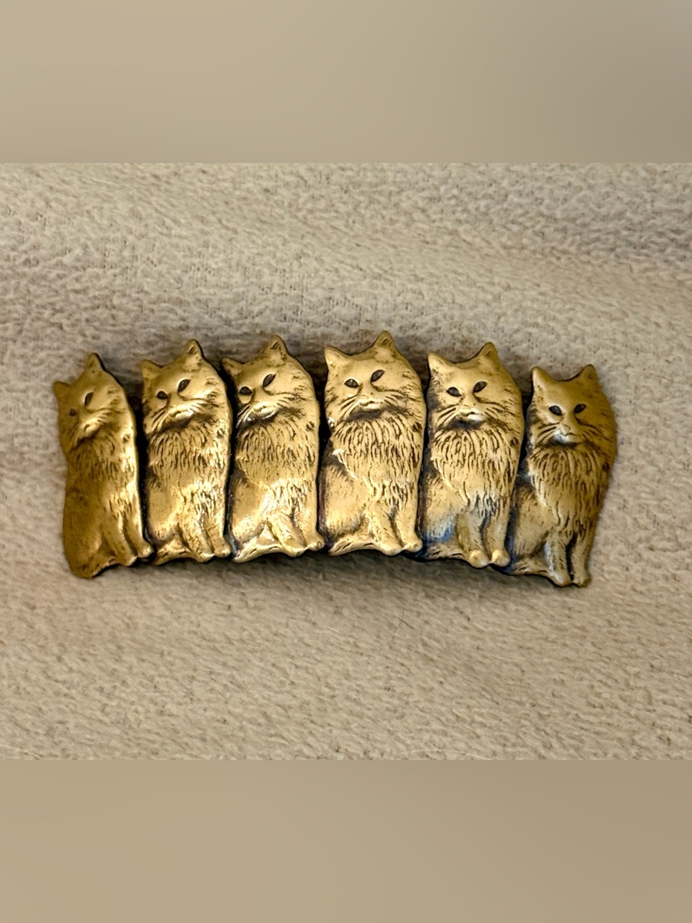 Vintage Multiple Sitting Cat Gold Tone Cute Metal Barrette